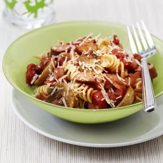 Spaghetti with Mushrooms and Hot Dogs