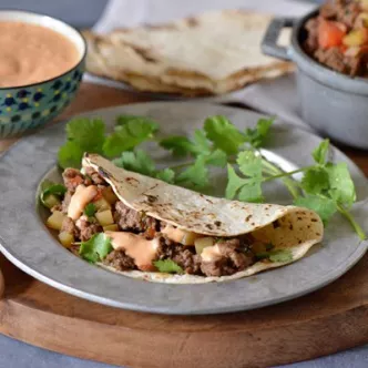 Picadillo Tacos with Creamy Chipotle Sauce