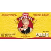 A yellow box with the Abuelita logo, red designs and the words "HECHO EN MÉXICO."
