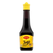 Package of MAGGI Jugo Seasoning Sauce with a bright yellow label with illustration of sautee pan.