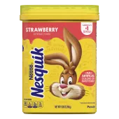 A yellow container with the Nesquik bunny and a red label on the top.