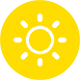White vector illustration of a sun in a yellow circle.